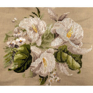 Pre Worked Unfinished Needlepoint Canvas Panel Lillies Flowers Cottage Vintage